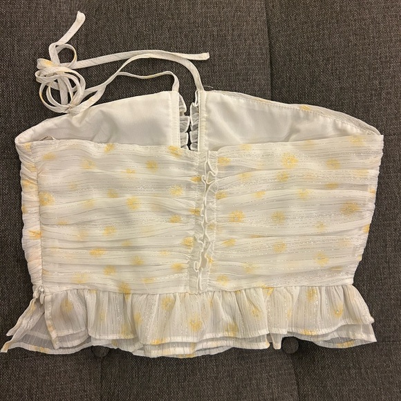 White and Yellow Ruched Halter Top - Picture 2 of 2